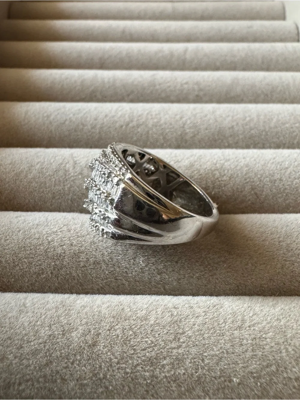 1.00 CTW White Diamond Rhodium Sterling Silver Wide Band Ring Size 6